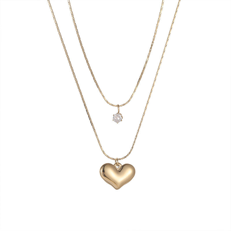 304 Stainless Steel 18K Gold Plated IG Style Plating Inlay Heart Shape Artificial Rhinestones Layered Necklaces display picture 5