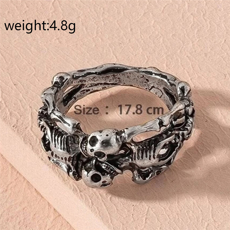 Retro Punk Animal Moon Skull Alloy Plating Hollow Out Inlay Artificial Gemstones Artificial Pearls Artificial Diamond Gold Plated Silver Plated Women's Wide Band Ring Open Ring Rings display picture 8