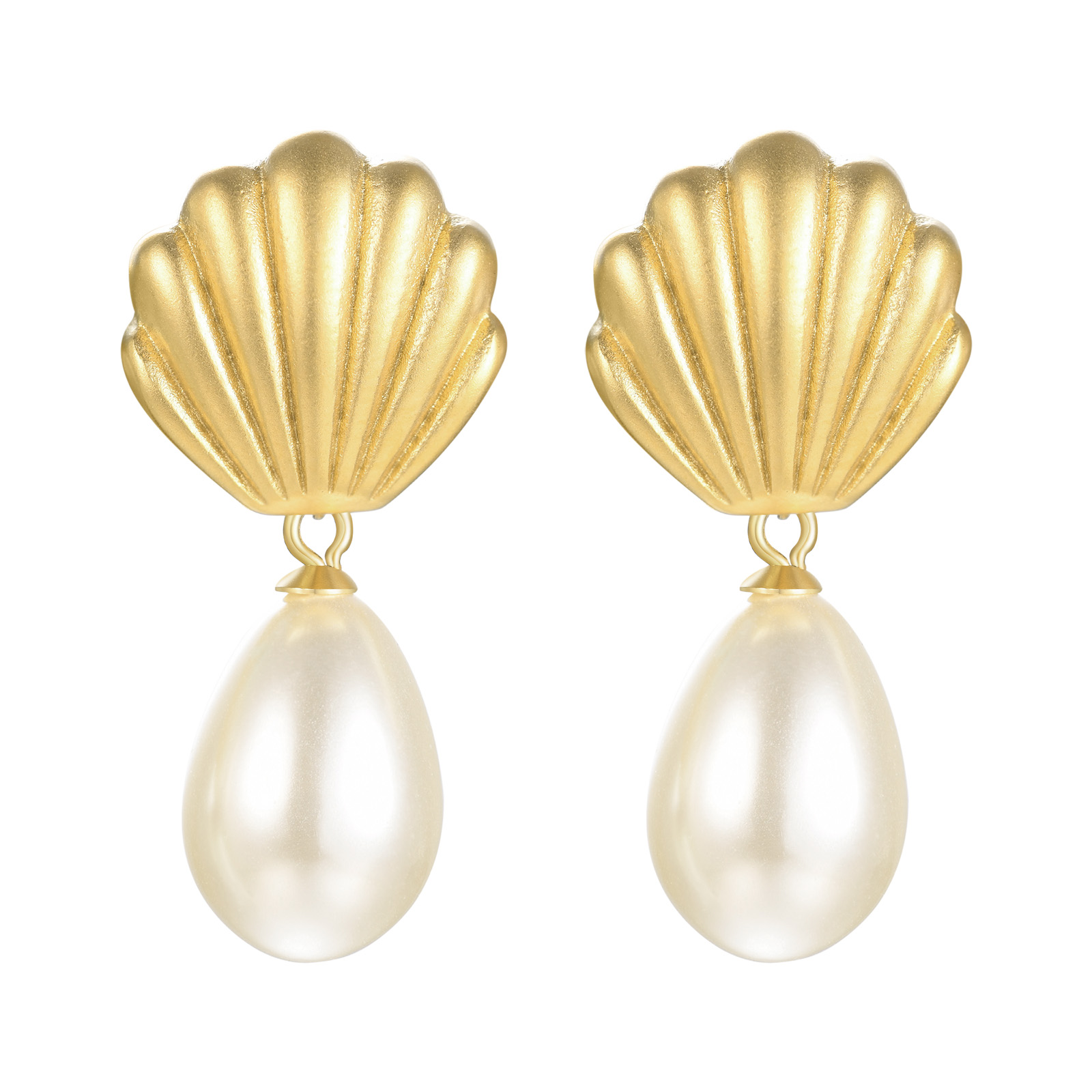 1 Pair INS Style Baroque Style Scallop Pearl Plating 304 Stainless Steel Drop Earrings display picture 1