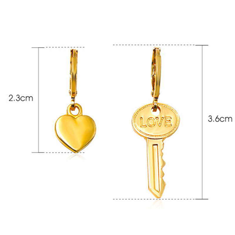 Casual Modern Style Heart Shape Key Alloy Metal Copper Asymmetrical Pearl Plating 18k Gold Plated Gold Plated Silver Plated Women's Drop Earrings display picture 6