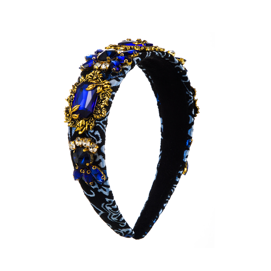 Baroque Style Vacation Classic Style Geometric Cloth Inlay Rhinestones Glass Hair Band display picture 7