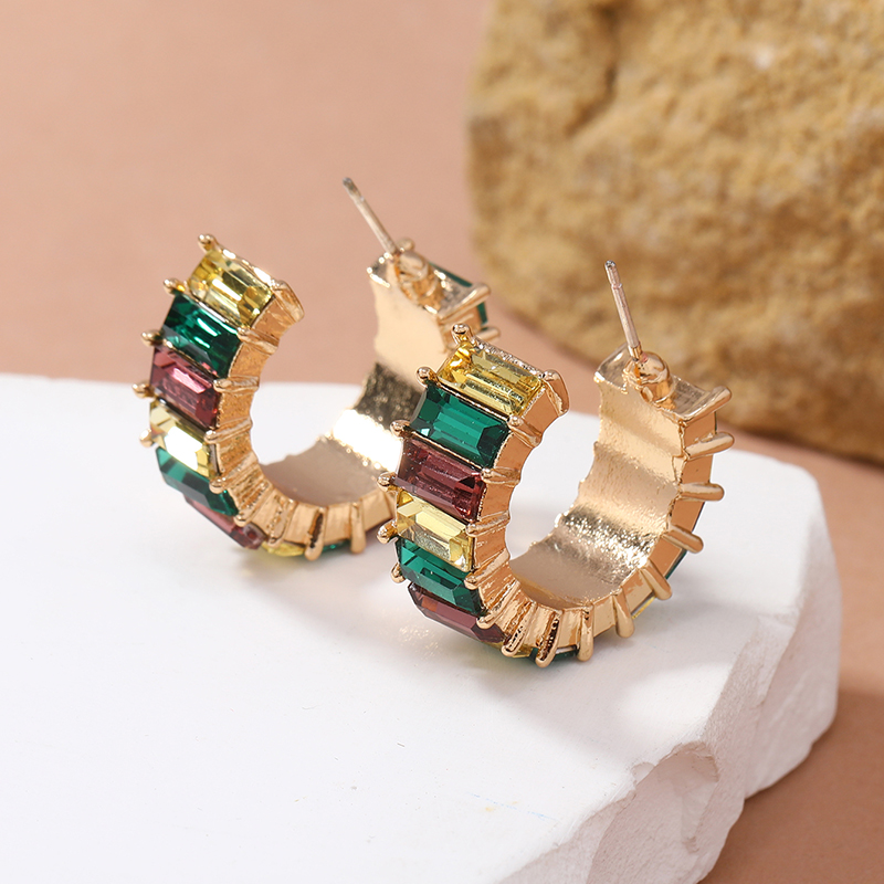1 Pair Ins Style Simple Style C Shape Rectangle Inlay Alloy Rhinestones Ear Studs display picture 4
