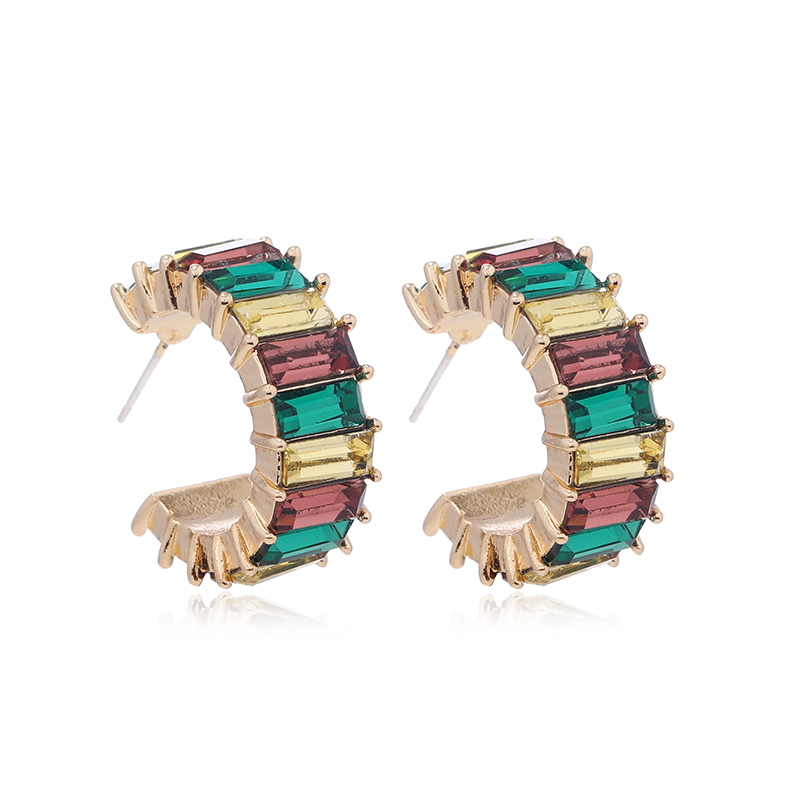 1 Pair Ins Style Simple Style C Shape Rectangle Inlay Alloy Rhinestones Ear Studs display picture 5