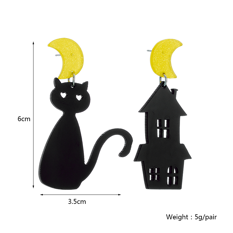 1 Paar Cartoon-stil Komisch Haus Mond Katze Asymmetrisch Aushöhlen Aryl Tropfenohrringe display picture 2