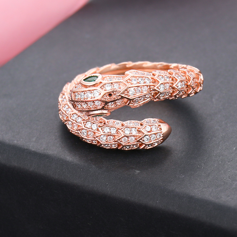 Hip-hop Punk Animal Snake Metal Inlay Zircon Rose Gold Plated White Gold Plated Unisex Open Ring display picture 3