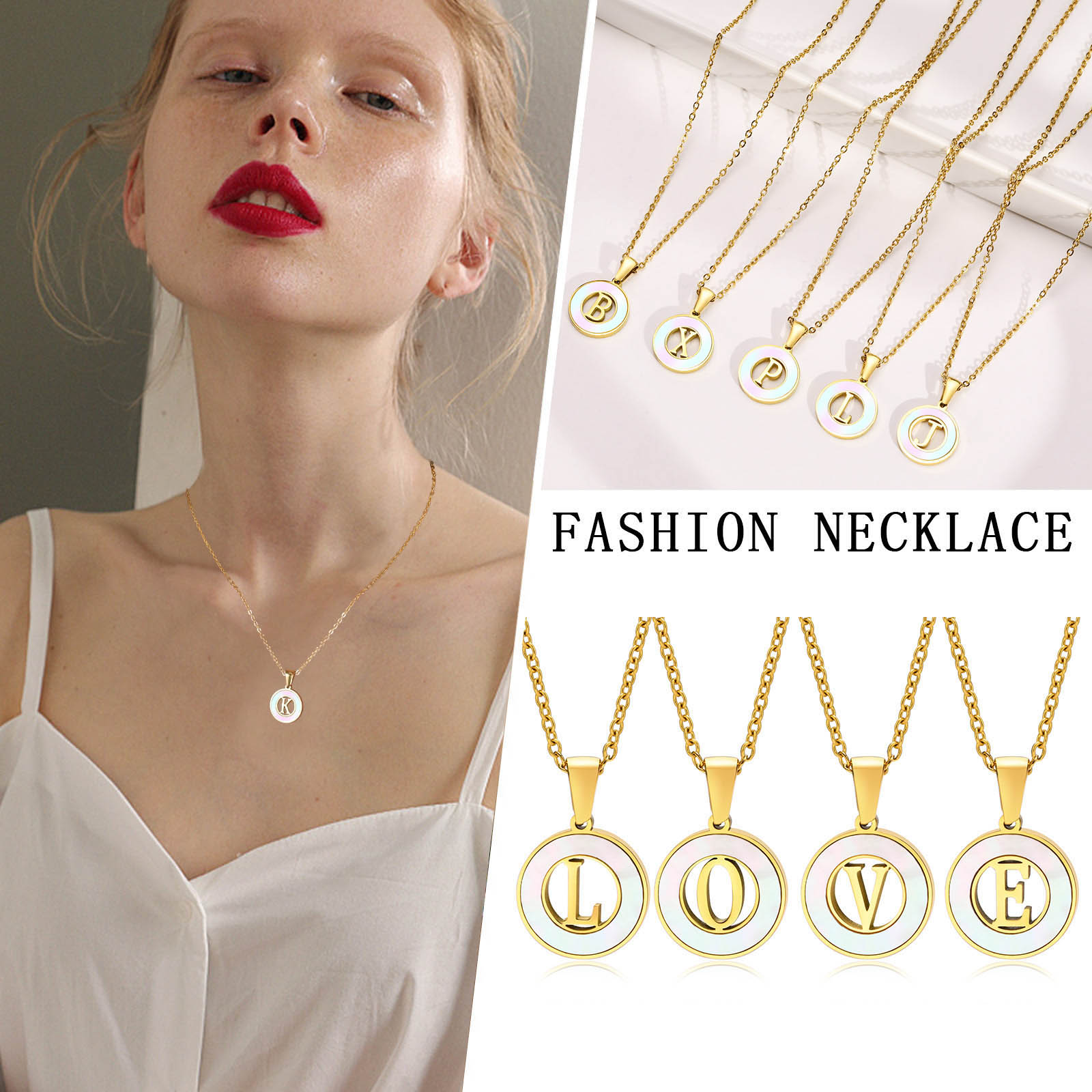 Acier Inoxydable 201 Style INS Style Simple Placage Évider Incruster Lettre Coquille Collier Pendentif display picture 2