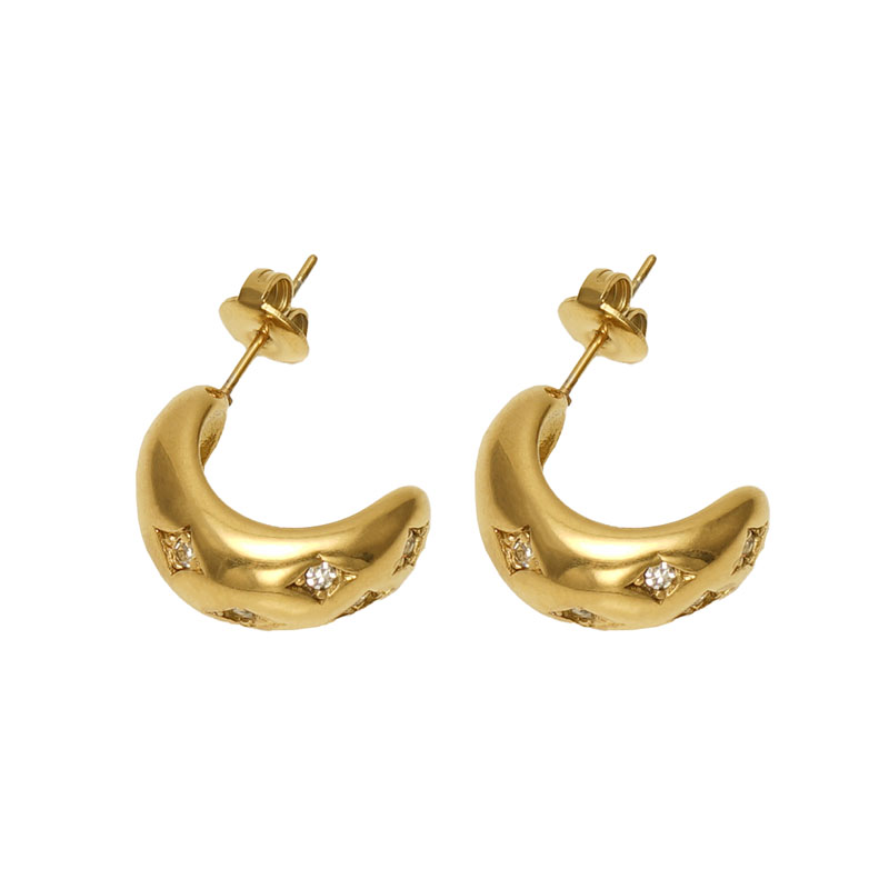 1 Pair Elegant C Shape Star Plating Inlay 304 Stainless Steel Rhinestones 18K Gold Plated Ear Studs display picture 1