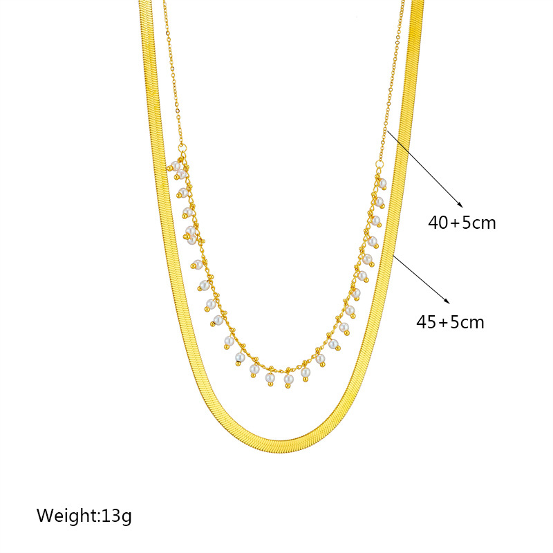 Elegant Geometric Titanium Steel Inlay Artificial Pearls 18k Gold Plated Layered Necklaces display picture 4