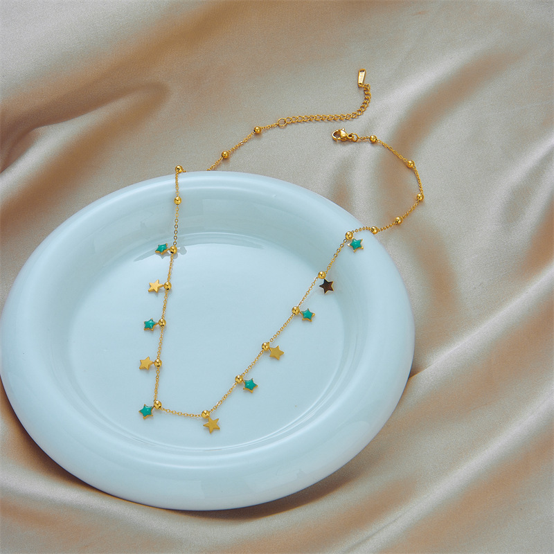 Edelstahl 304 18 Karat Vergoldet Einfacher Stil Emaille Pentagramm Halskette display picture 3