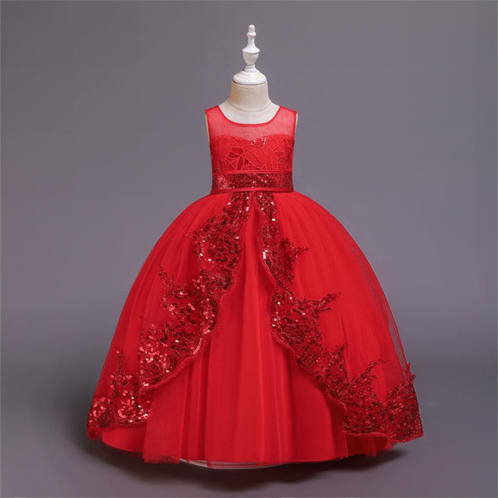 Elegant Princess Solid Color Sequins Polyester Girls Dresses display picture 2