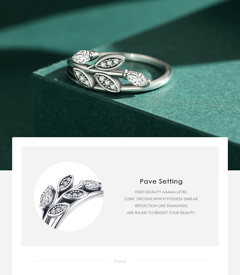 Einfache Art Blatt Sterling Silber Inlay Zirkon Ringe display picture 4