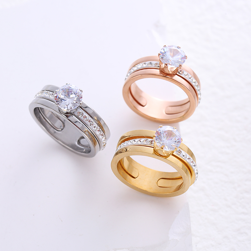304 Stainless Steel 18K Gold Plated Commute Plating Inlay Geometric Artificial Rhinestones Rings display picture 4