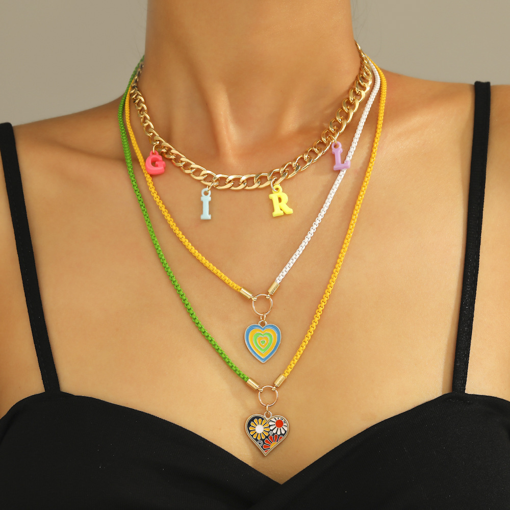 Vacation Simple Style Letter Heart Shape Mango Alloy Layered Enamel Plating Women's Layered Necklaces display picture 11