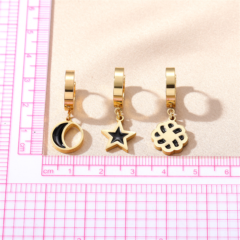 1 Paar Lässig Süss Pentagramm Mond Blume Rostfreier Stahl Emaille Überzug Hängende Ohrringe display picture 6