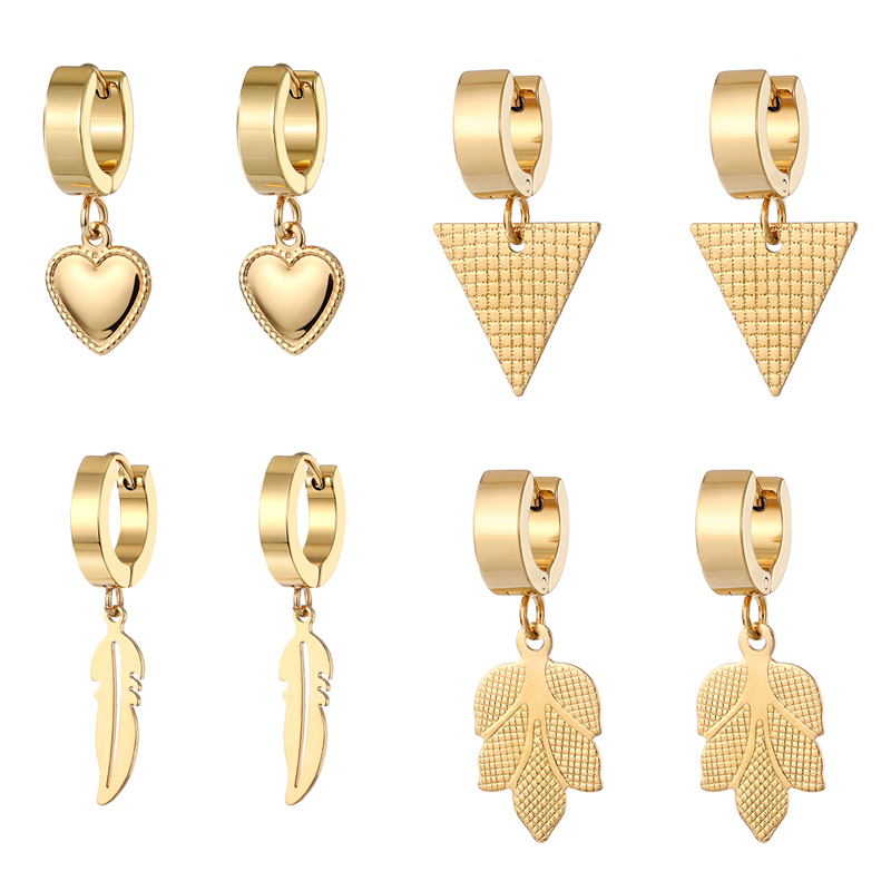 1 Pair Classic Style Triangle Heart Shape Feather Stainless Steel Plating Drop Earrings display picture 3