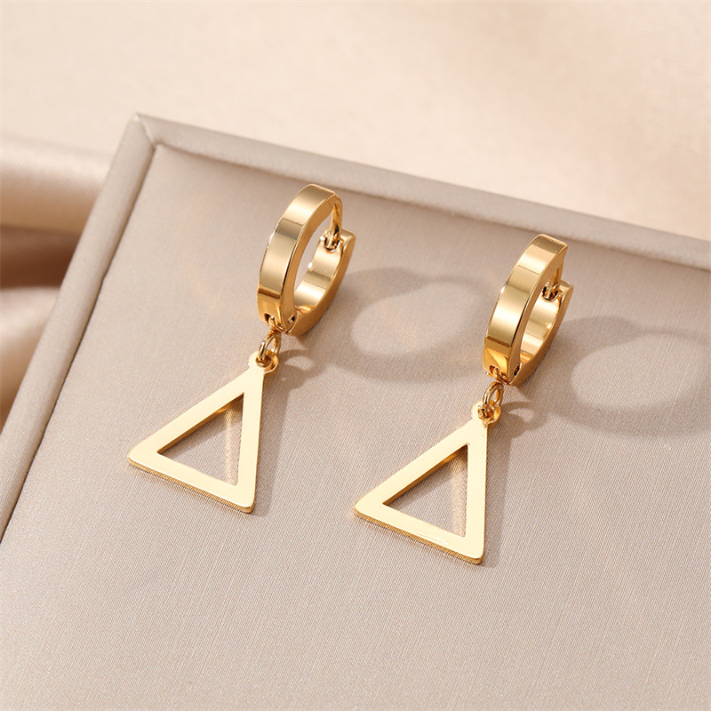 1 Pair Classic Style Triangle Heart Shape Feather Stainless Steel Plating Drop Earrings display picture 9