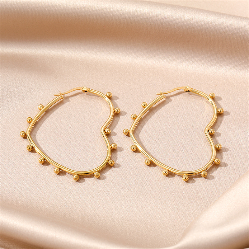 1 Pair Simple Style Round Heart Shape Plating Stainless Steel Hoop Earrings display picture 5
