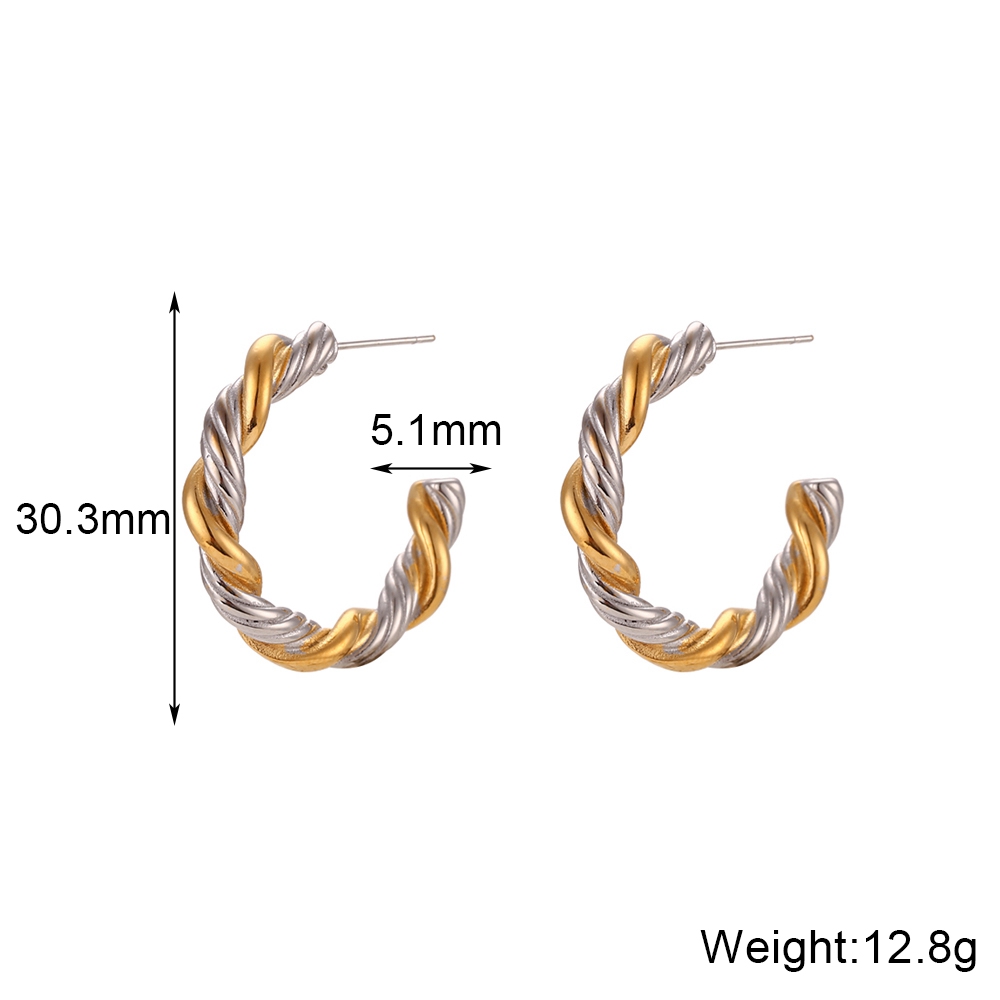 1 Pair Simple Style Classic Style C Shape Twist Plating Stainless Steel 18k Gold Plated Ear Studs display picture 2