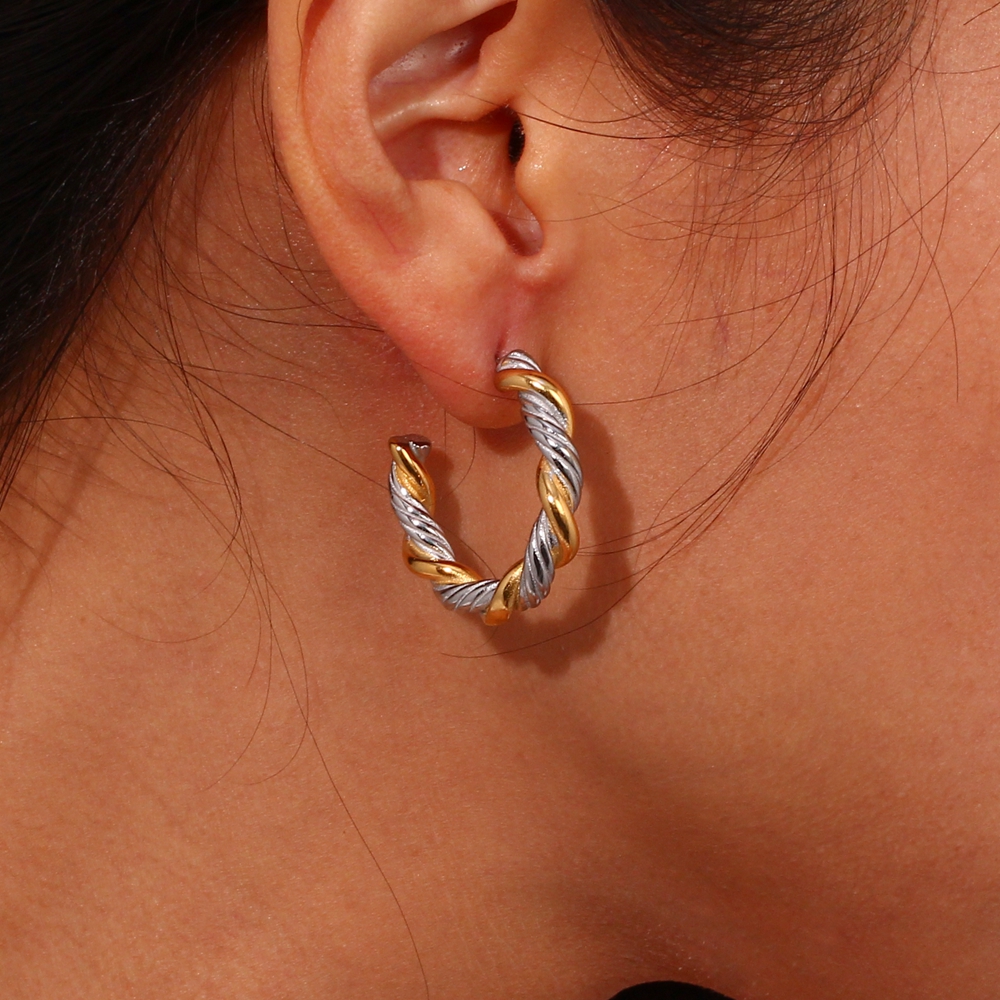 1 Pair Simple Style Classic Style C Shape Twist Plating Stainless Steel 18k Gold Plated Ear Studs display picture 4