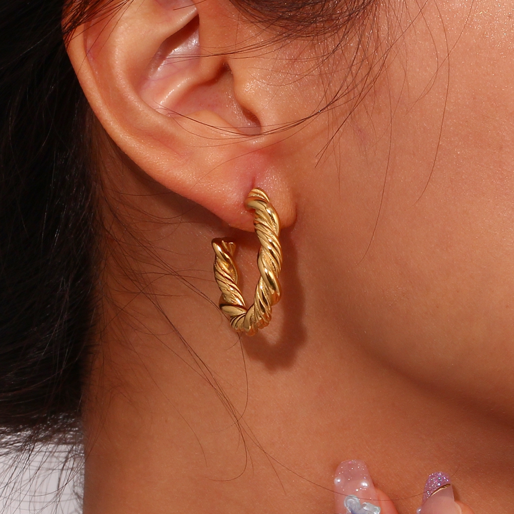 1 Pair Simple Style Classic Style C Shape Twist Plating Stainless Steel 18k Gold Plated Ear Studs display picture 11