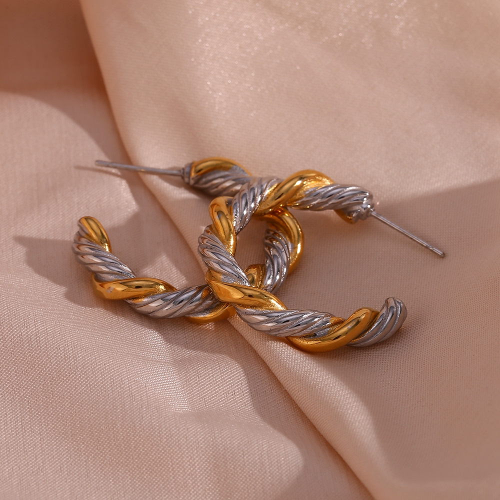 1 Pair Simple Style Classic Style C Shape Twist Plating Stainless Steel 18k Gold Plated Ear Studs display picture 9
