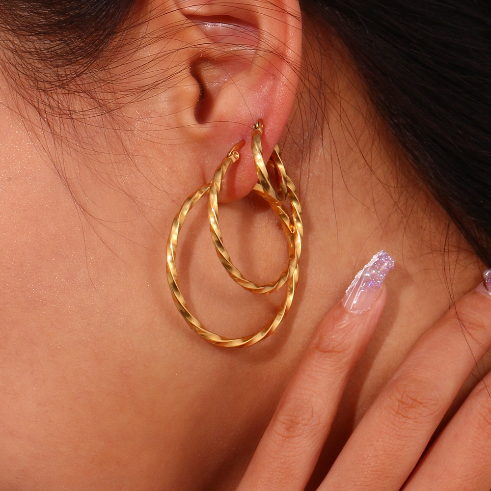 1 Pair Basic Vintage Style Classic Style Solid Color Plating Stainless Steel 18k Gold Plated Hoop Earrings display picture 10