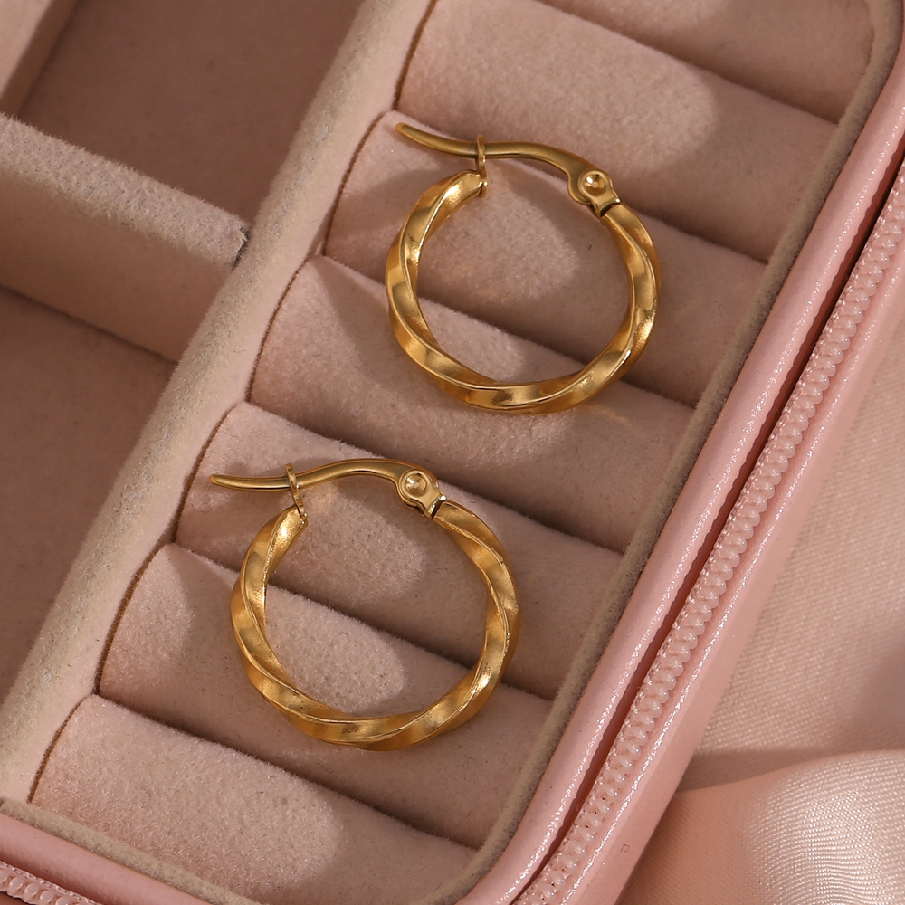 1 Pair Basic Vintage Style Classic Style Solid Color Plating Stainless Steel 18k Gold Plated Hoop Earrings display picture 7