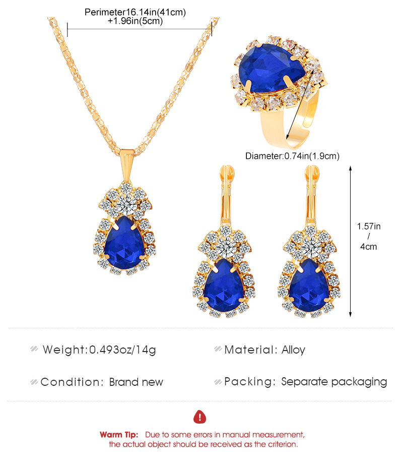 Bridal Shiny Water Droplets Alloy Plating Inlay Rhinestones 14k Gold Plated Women's Rings Earrings Necklace display picture 1