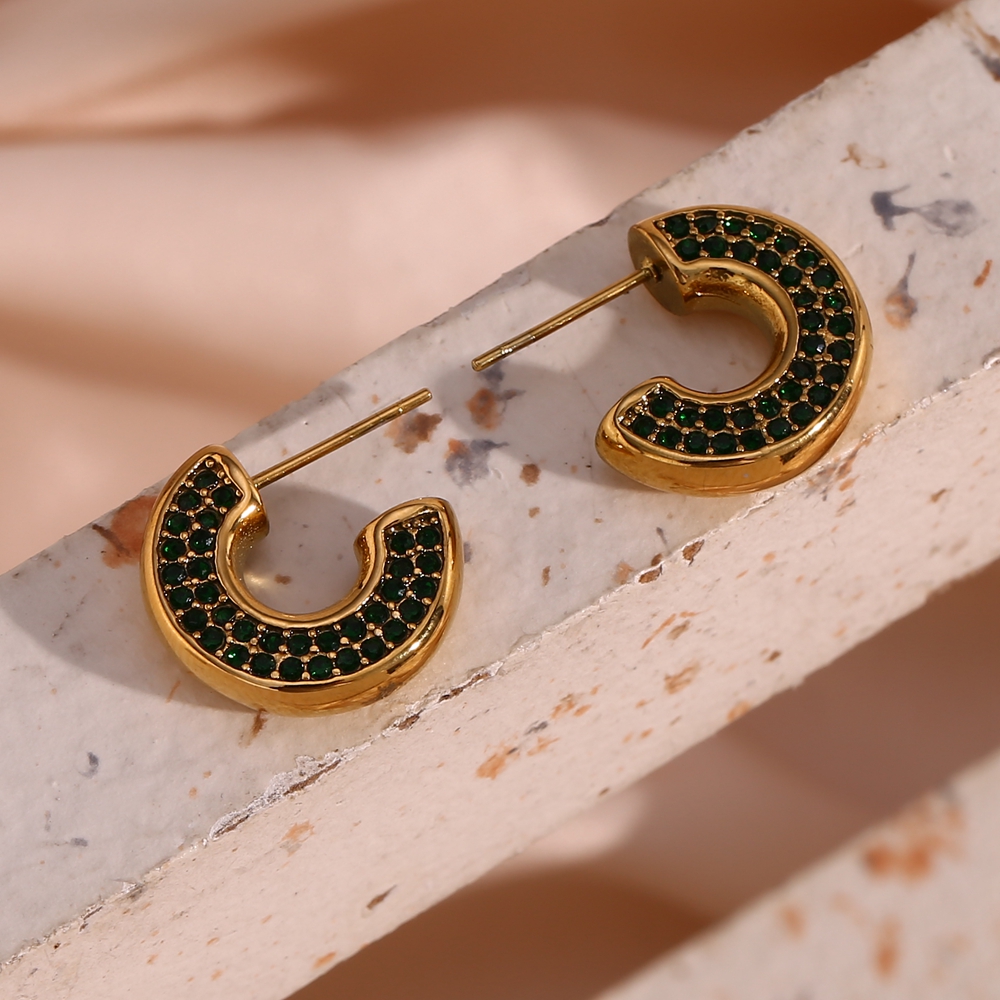 1 Pair Basic Vintage Style Classic Style C Shape Plating Inlay Stainless Steel Rhinestones 18k Gold Plated Ear Studs display picture 9