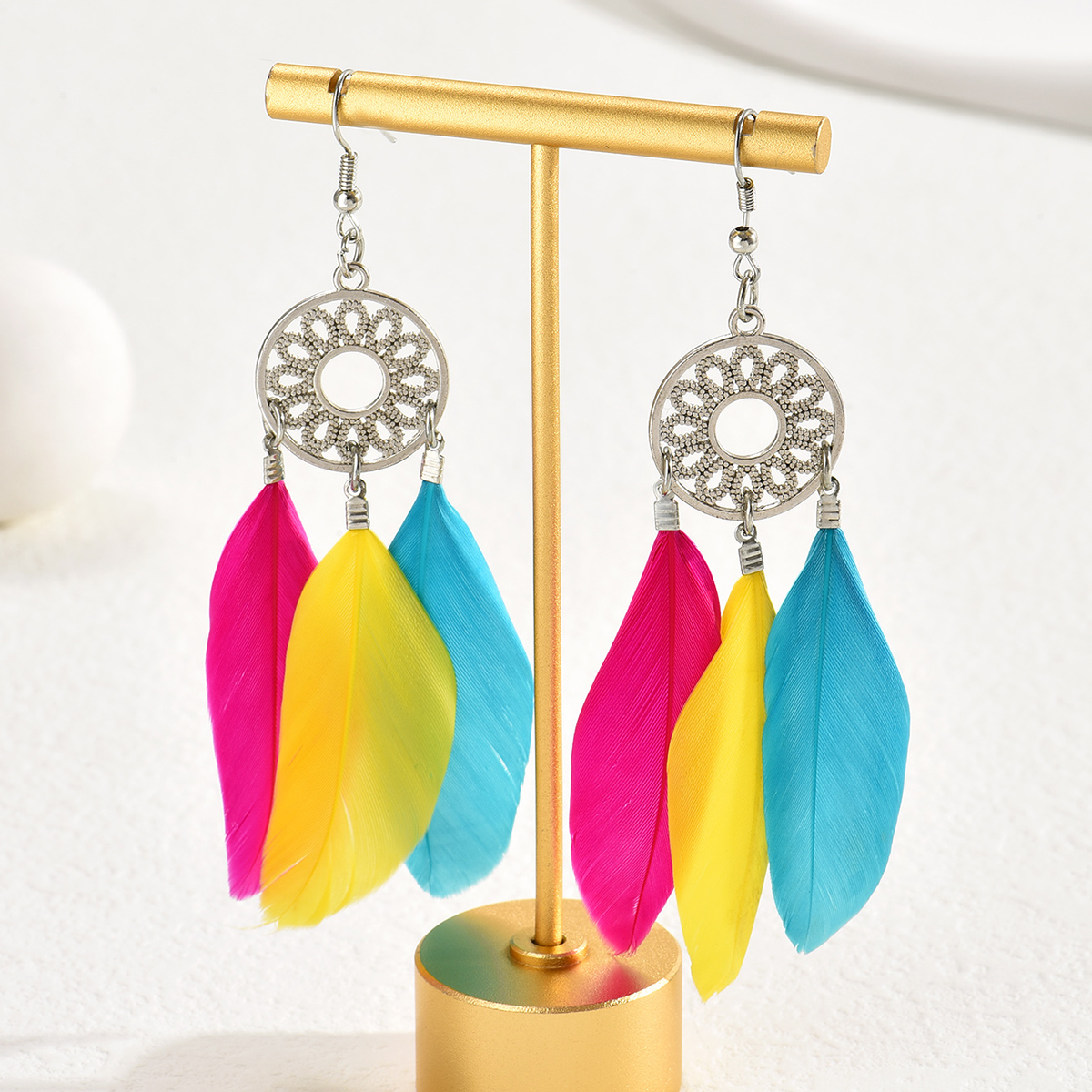 Vacation Beach Dreamcatcher Alloy Feather Handmade Tassel Plating Beads Feather Women's Drop Earrings display picture 12