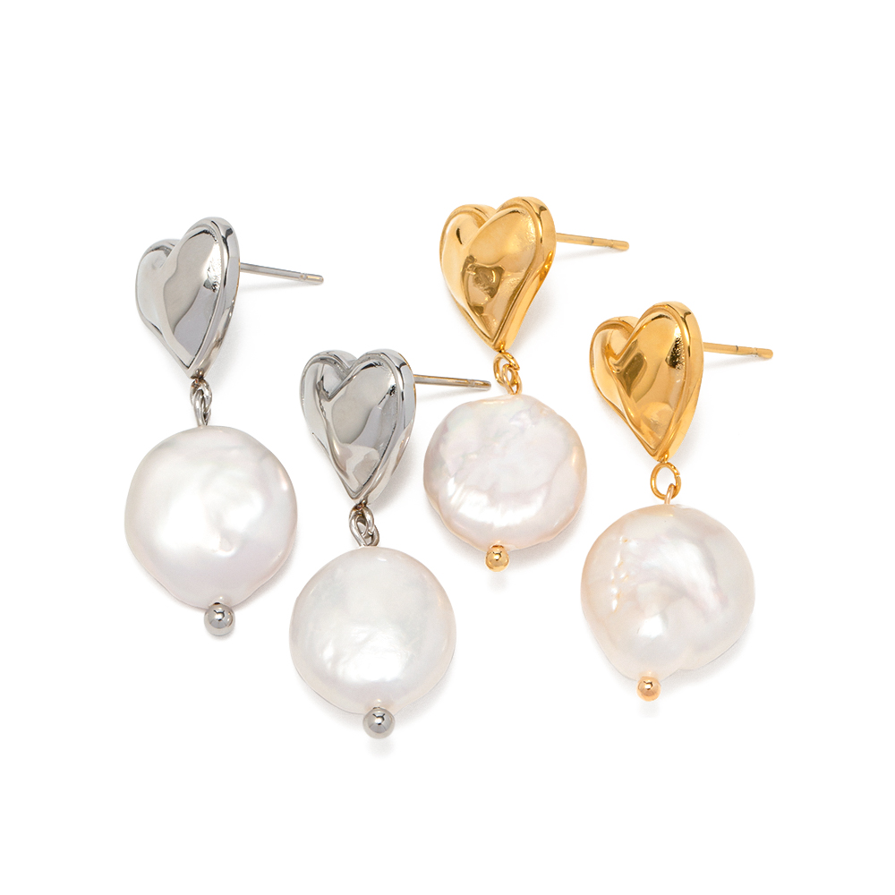 1 Pair Elegant Heart Shape Stainless Steel Pearl Plating 18k Gold Plated Drop Earrings display picture 6