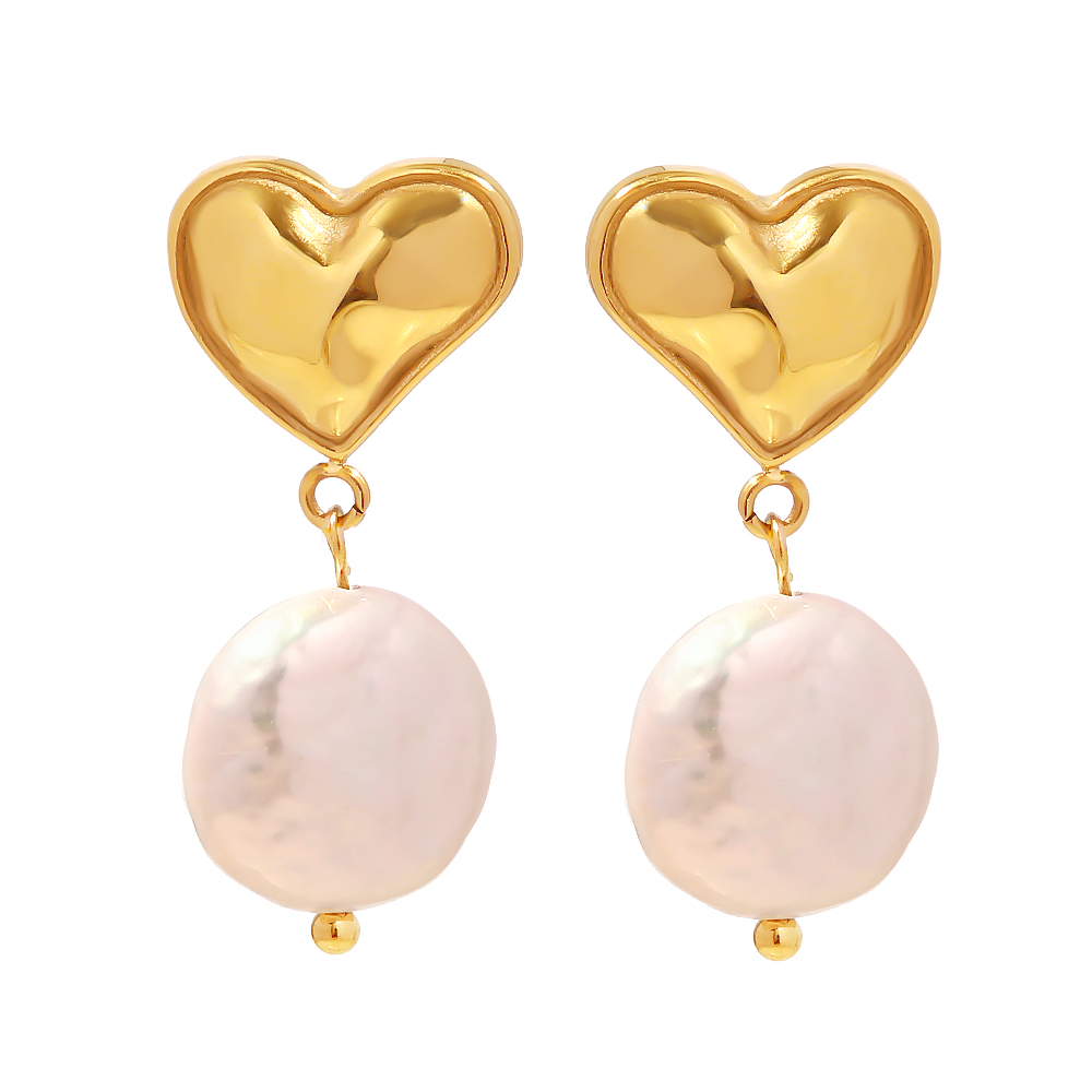 1 Pair Elegant Heart Shape Stainless Steel Pearl Plating 18k Gold Plated Drop Earrings display picture 8