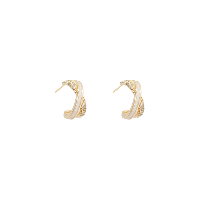 1 Pair Elegant C Shape Enamel Plating Inlay Copper Zircon Ear Studs display picture 13