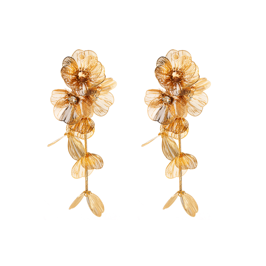 1 Pair Elegant Sweet Flower Plating Inlay Alloy Metal Rhinestones Gold Plated Drop Earrings display picture 5