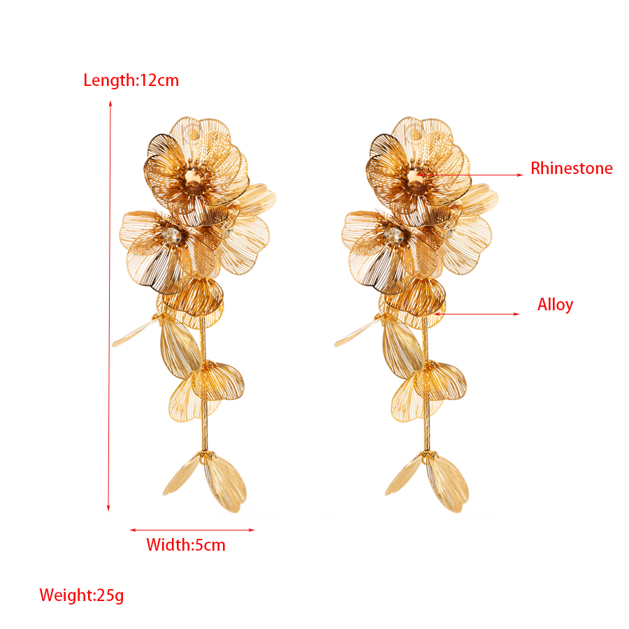 1 Pair Elegant Sweet Flower Plating Inlay Alloy Metal Rhinestones Gold Plated Drop Earrings display picture 1