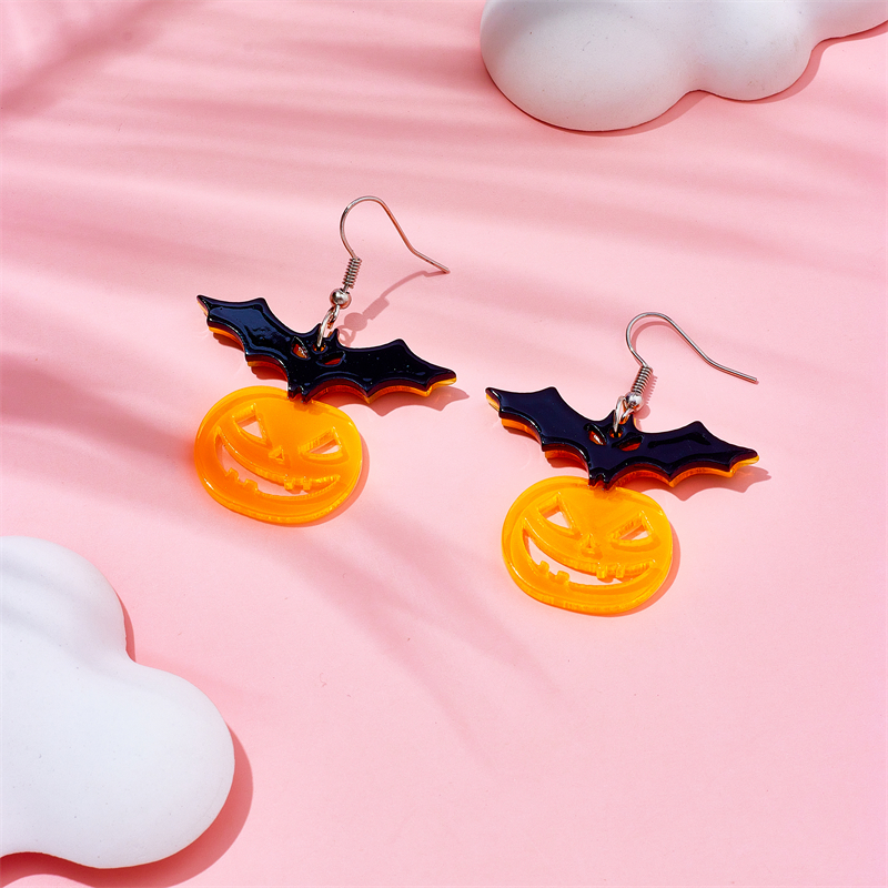 Cartoon Style Funny Pumpkin Bat Arylic Hollow Out Women's Drop Earrings display picture 5
