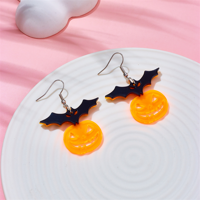 Cartoon Style Funny Pumpkin Bat Arylic Hollow Out Women's Drop Earrings display picture 4