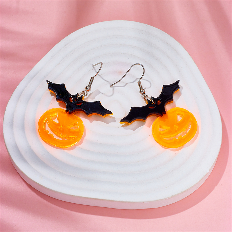 Cartoon Style Funny Pumpkin Bat Arylic Hollow Out Women's Drop Earrings display picture 3