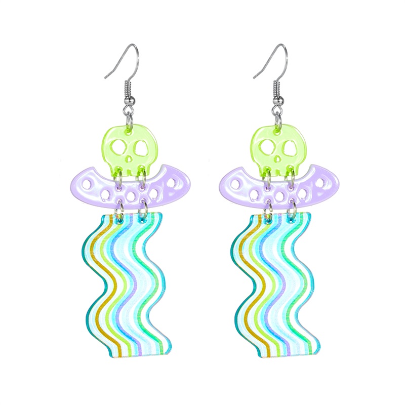 Cartoon Style Funny Rainbow Ufo Skull Arylic Hollow Out Women's Drop Earrings display picture 1