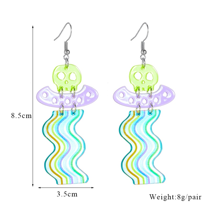 Cartoon Style Funny Rainbow Ufo Skull Arylic Hollow Out Women's Drop Earrings display picture 2