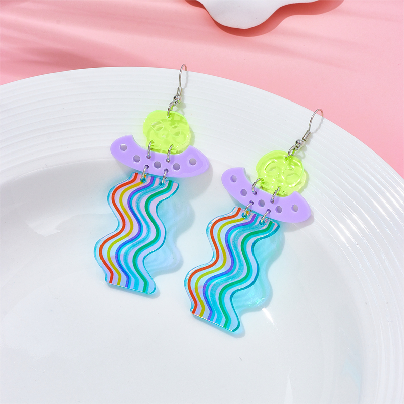 Cartoon Style Funny Rainbow Ufo Skull Arylic Hollow Out Women's Drop Earrings display picture 4