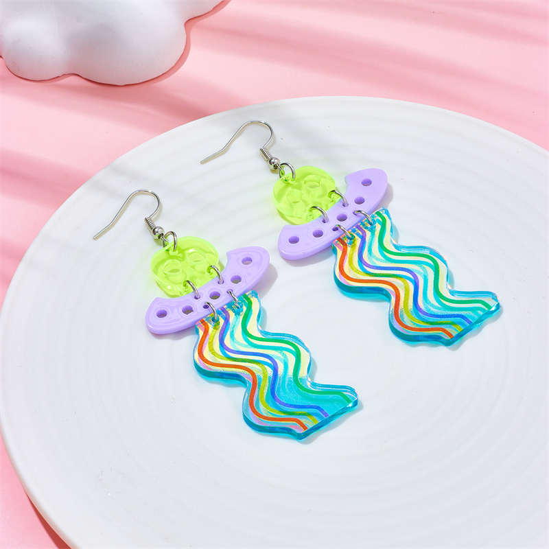 Cartoon Style Funny Rainbow Ufo Skull Arylic Hollow Out Women's Drop Earrings display picture 3