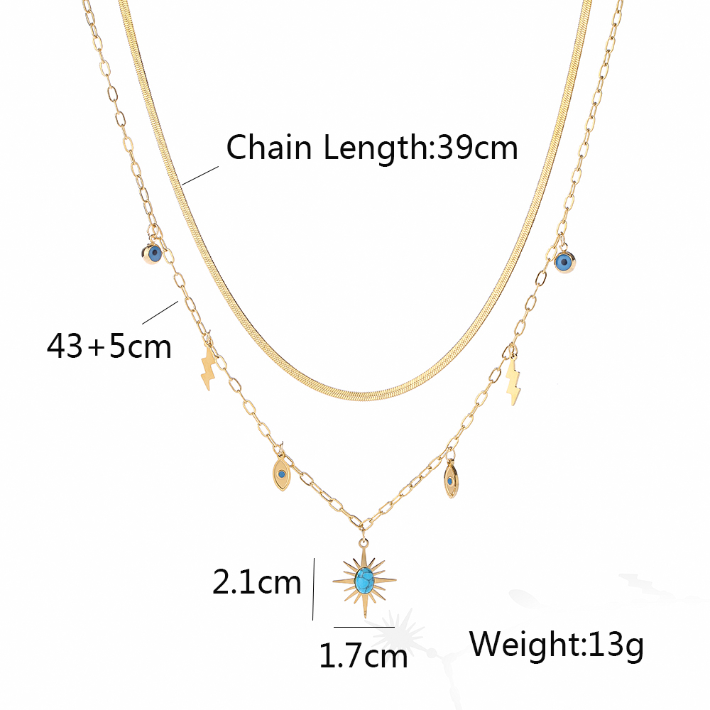 304 Stainless Steel 18K Gold Plated Modern Style Layered Plating Inlay Devil'S Eye Turquoise Pendant Necklace display picture 1