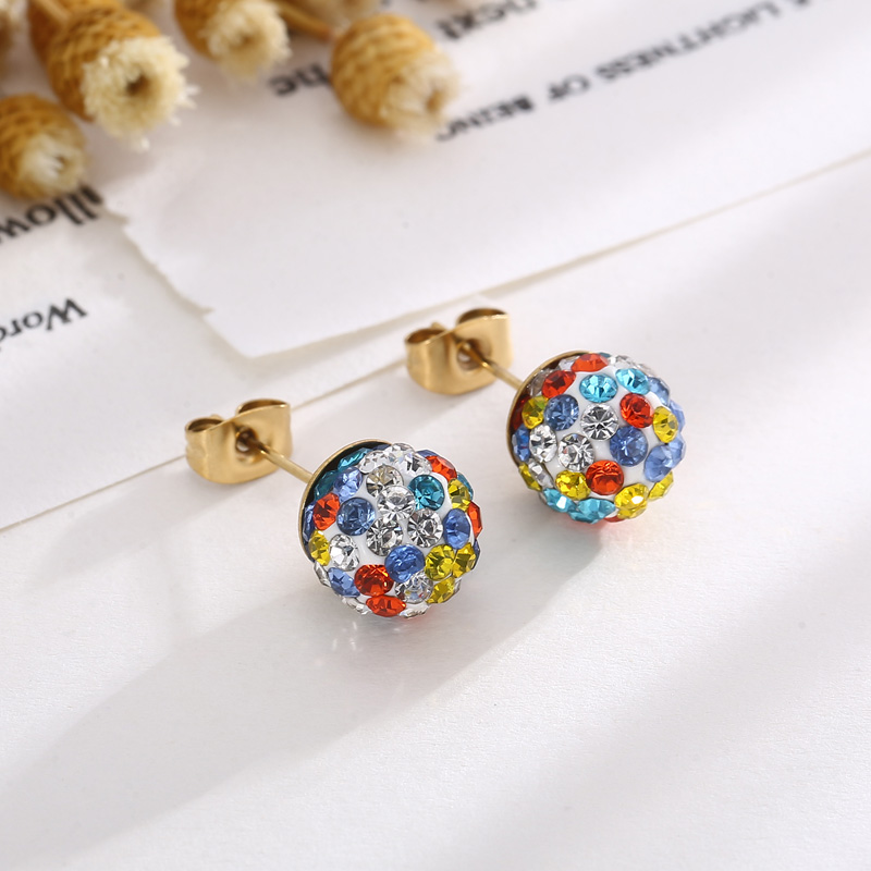 1 Pair Casual Shiny Ball Plating Inlay Stainless Steel Rhinestones 18K Gold Plated Ear Studs display picture 2