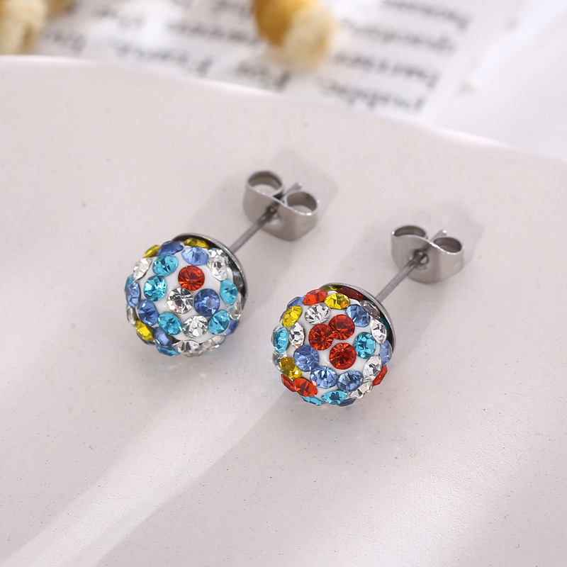 1 Pair Casual Shiny Ball Plating Inlay Stainless Steel Rhinestones 18K Gold Plated Ear Studs display picture 5