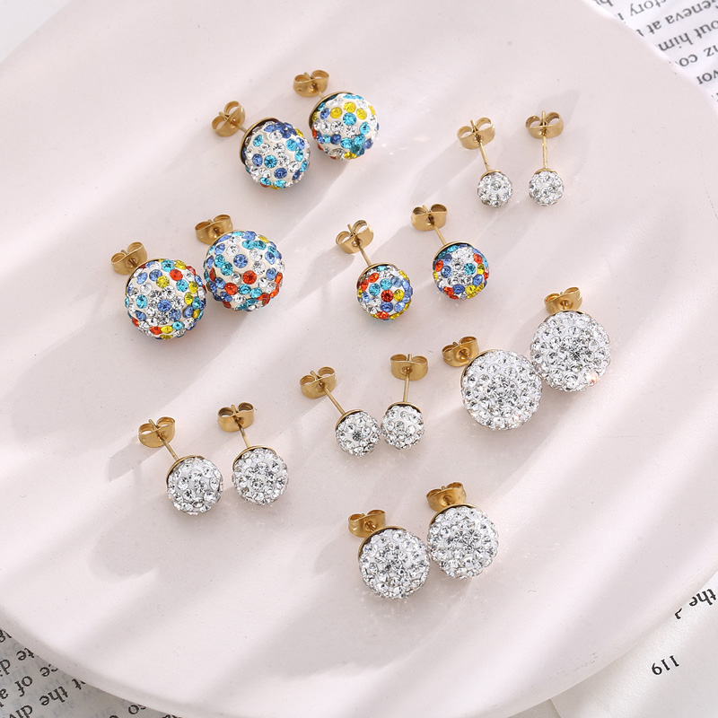 1 Pair Casual Shiny Ball Plating Inlay Stainless Steel Rhinestones 18K Gold Plated Ear Studs display picture 3