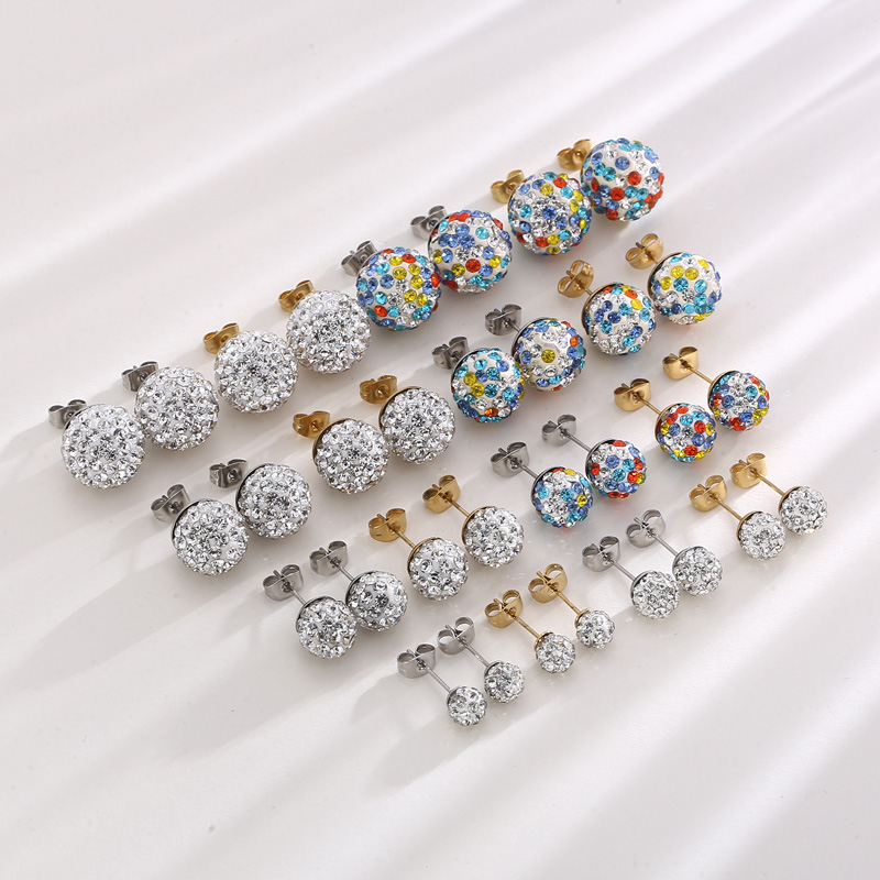 1 Pair Casual Shiny Ball Plating Inlay Stainless Steel Rhinestones 18K Gold Plated Ear Studs display picture 4