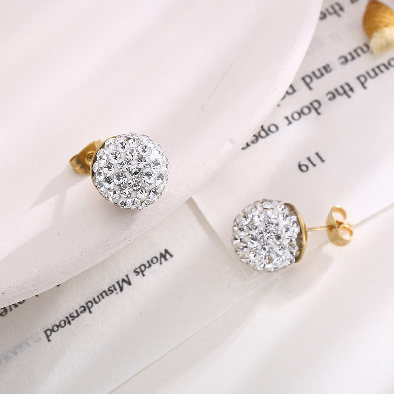 1 Pair Casual Shiny Ball Plating Inlay Stainless Steel Rhinestones 18K Gold Plated Ear Studs display picture 7