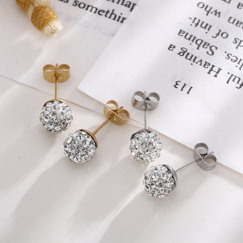 1 Pair Casual Shiny Ball Plating Inlay Stainless Steel Rhinestones 18K Gold Plated Ear Studs display picture 9