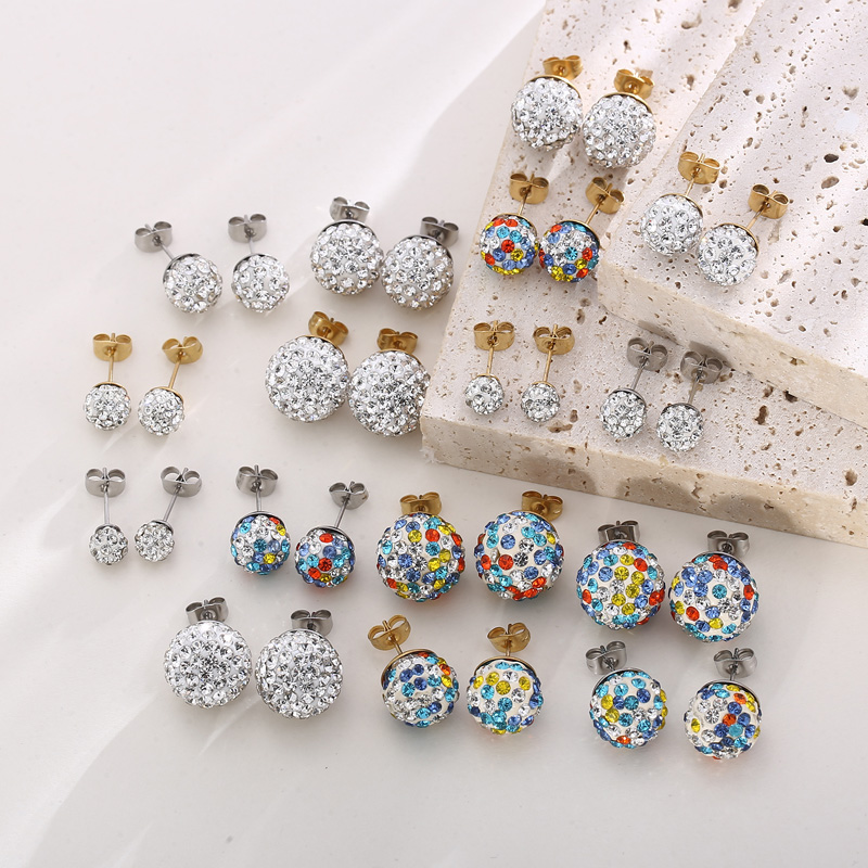 1 Pair Casual Shiny Ball Plating Inlay Stainless Steel Rhinestones 18K Gold Plated Ear Studs display picture 11